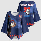 Personalised Newcastle Knights Rugby Kimono Sleeve Blouse Newy Warrior Mascot - Sporty Splash Art Style