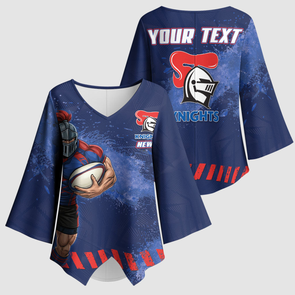 Personalised Newcastle Knights Rugby Kimono Sleeve Blouse Newy Warrior Mascot - Sporty Splash Art Style