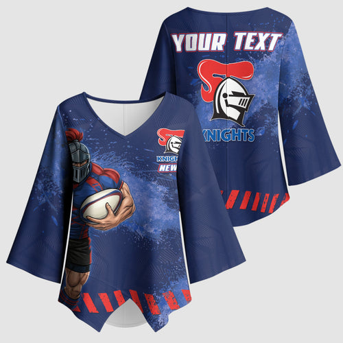 Personalised Newcastle Knights Rugby Kimono Sleeve Blouse Newy Warrior Mascot - Sporty Splash Art Style