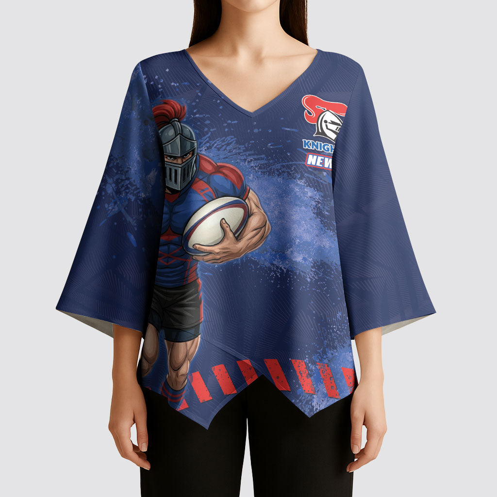 Personalised Newcastle Knights Rugby Kimono Sleeve Blouse Newy Warrior Mascot - Sporty Splash Art Style