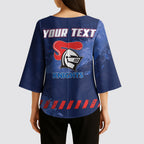 Personalised Newcastle Knights Rugby Kimono Sleeve Blouse Newy Warrior Mascot - Sporty Splash Art Style