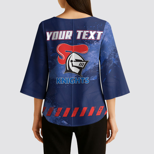 Personalised Newcastle Knights Rugby Kimono Sleeve Blouse Newy Warrior Mascot - Sporty Splash Art Style
