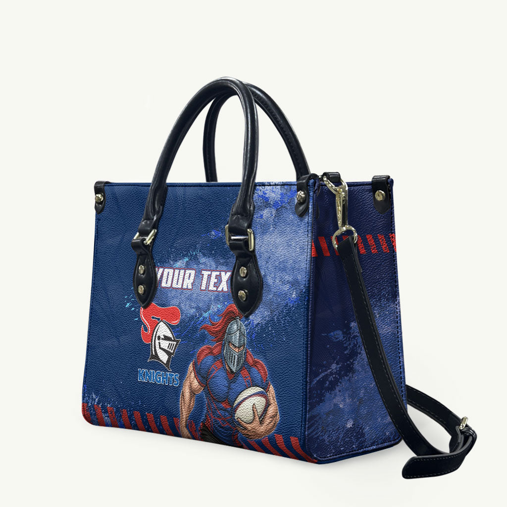 Personalised Newcastle Knights Rugby Leather Bag Newy Warrior Mascot - Sporty Splash Art Style
