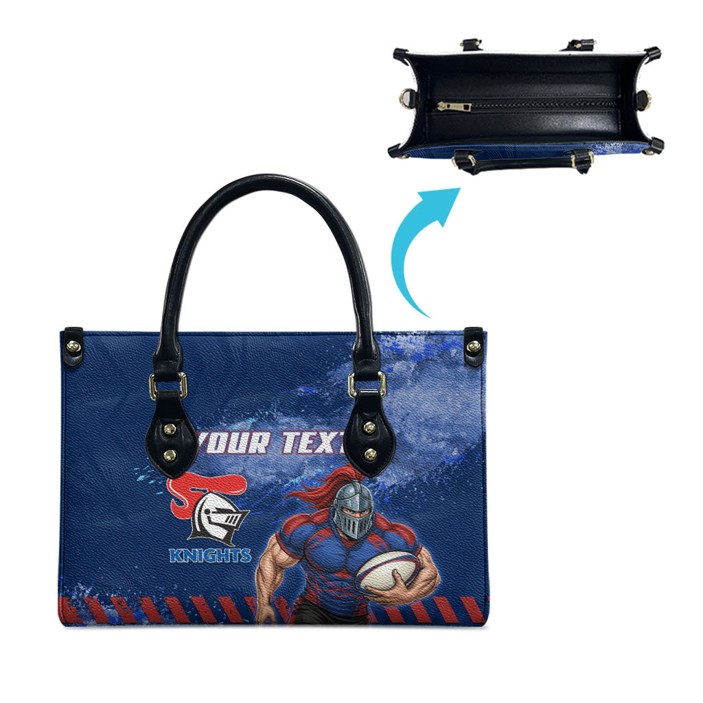 Personalised Newcastle Knights Rugby Leather Bag Newy Warrior Mascot - Sporty Splash Art Style