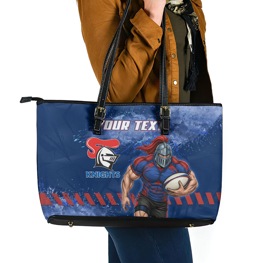 Personalised Newcastle Knights Rugby Leather Tote Bag Newy Warrior Mascot - Sporty Splash Art Style