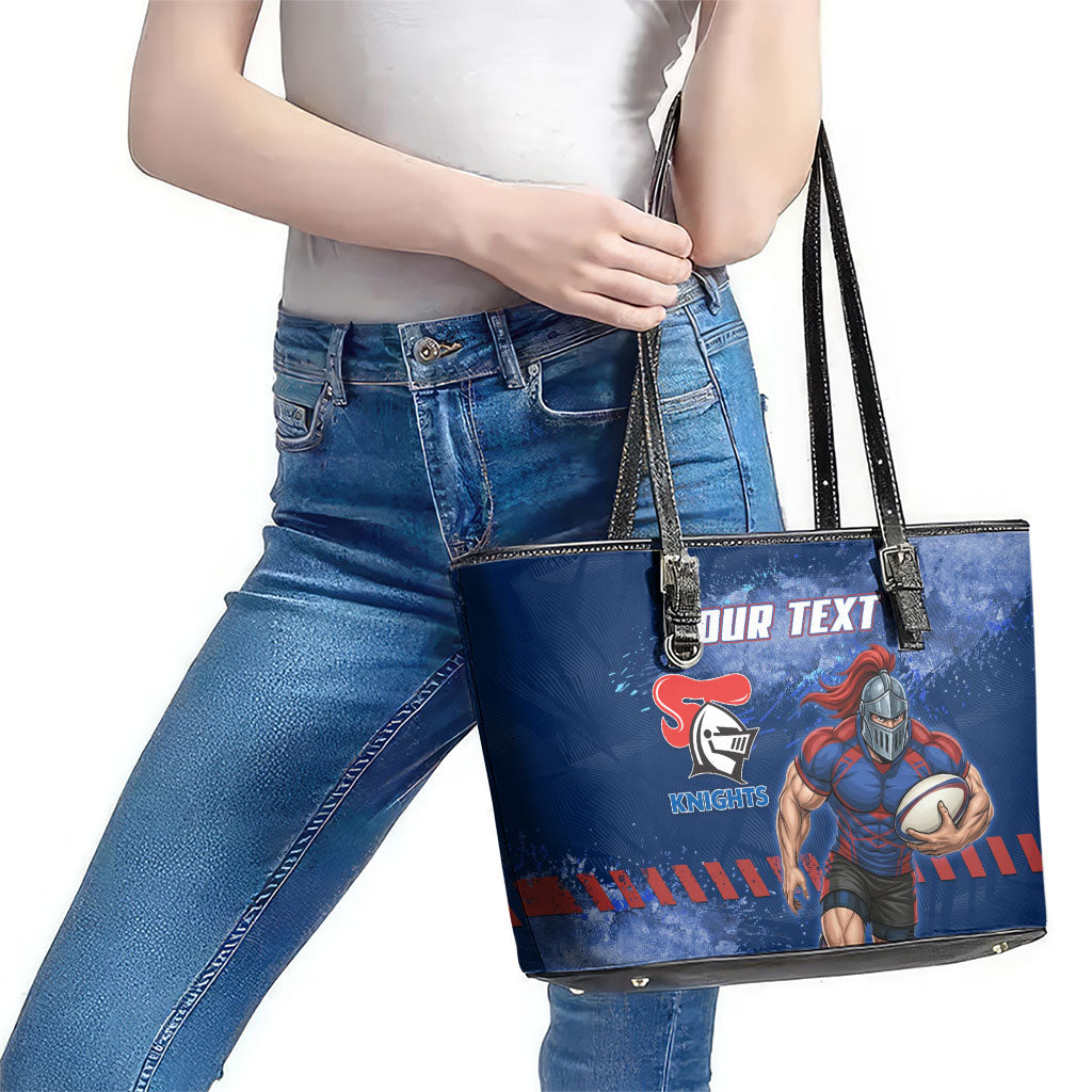Personalised Newcastle Knights Rugby Leather Tote Bag Newy Warrior Mascot - Sporty Splash Art Style