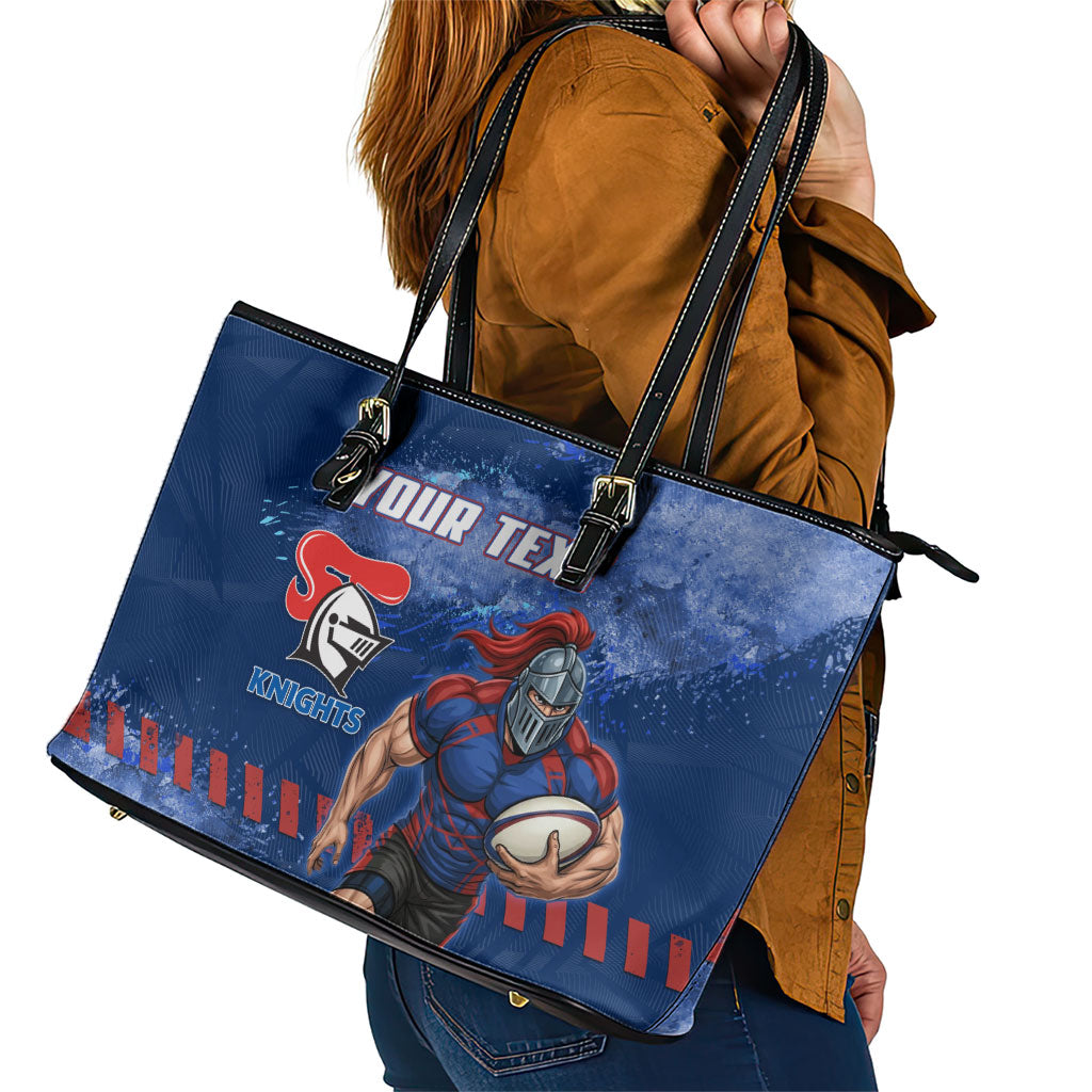 Personalised Newcastle Knights Rugby Leather Tote Bag Newy Warrior Mascot - Sporty Splash Art Style