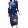 Personalised Newcastle Knights Rugby Long Sleeve Bodycon Dress Newy Warrior Mascot - Sporty Splash Art Style