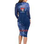 Personalised Newcastle Knights Rugby Long Sleeve Bodycon Dress Newy Warrior Mascot - Sporty Splash Art Style