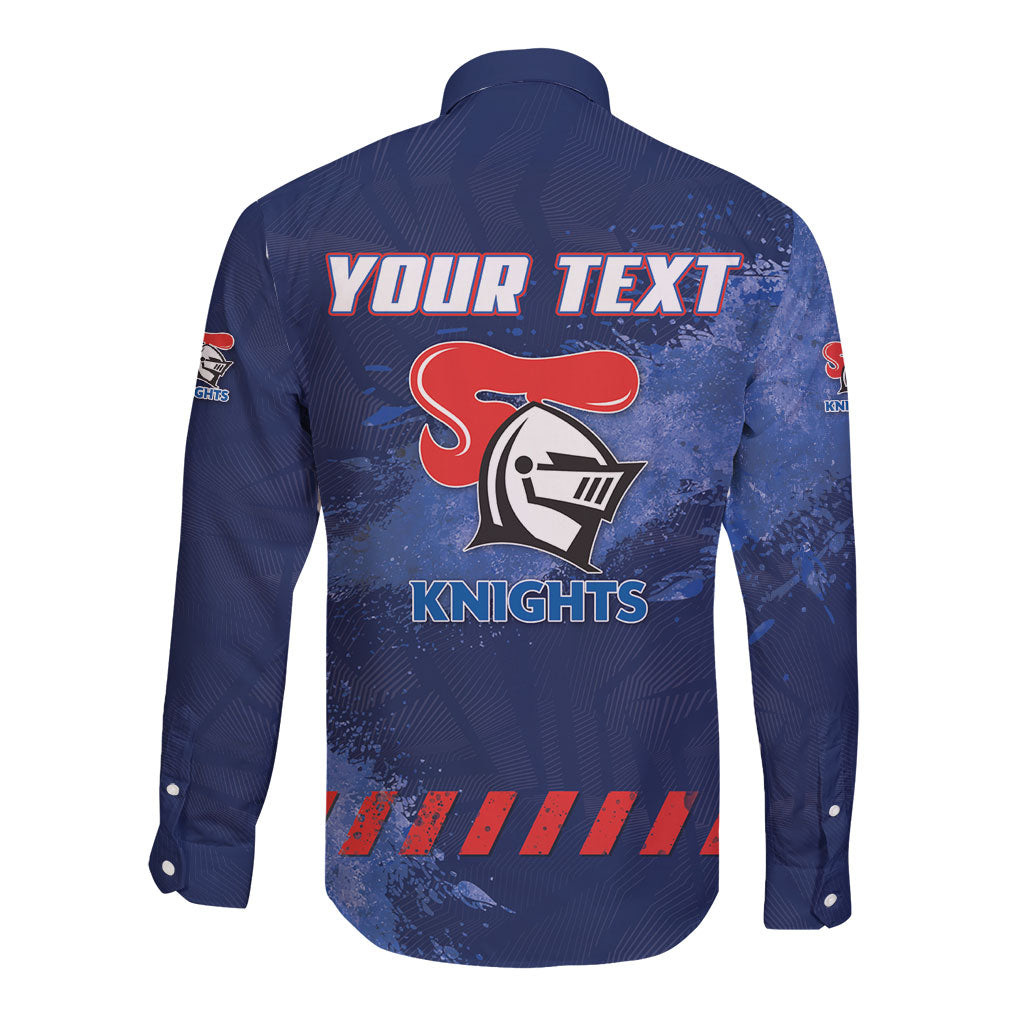 Personalised Newcastle Knights Rugby Long Sleeve Button Shirt Newy Warrior Mascot - Sporty Splash Art Style