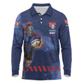 Personalised Newcastle Knights Rugby Long Sleeve Polo Shirt Newy Warrior Mascot - Sporty Splash Art Style