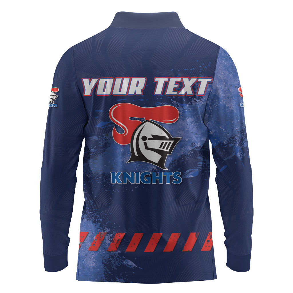 Personalised Newcastle Knights Rugby Long Sleeve Polo Shirt Newy Warrior Mascot - Sporty Splash Art Style