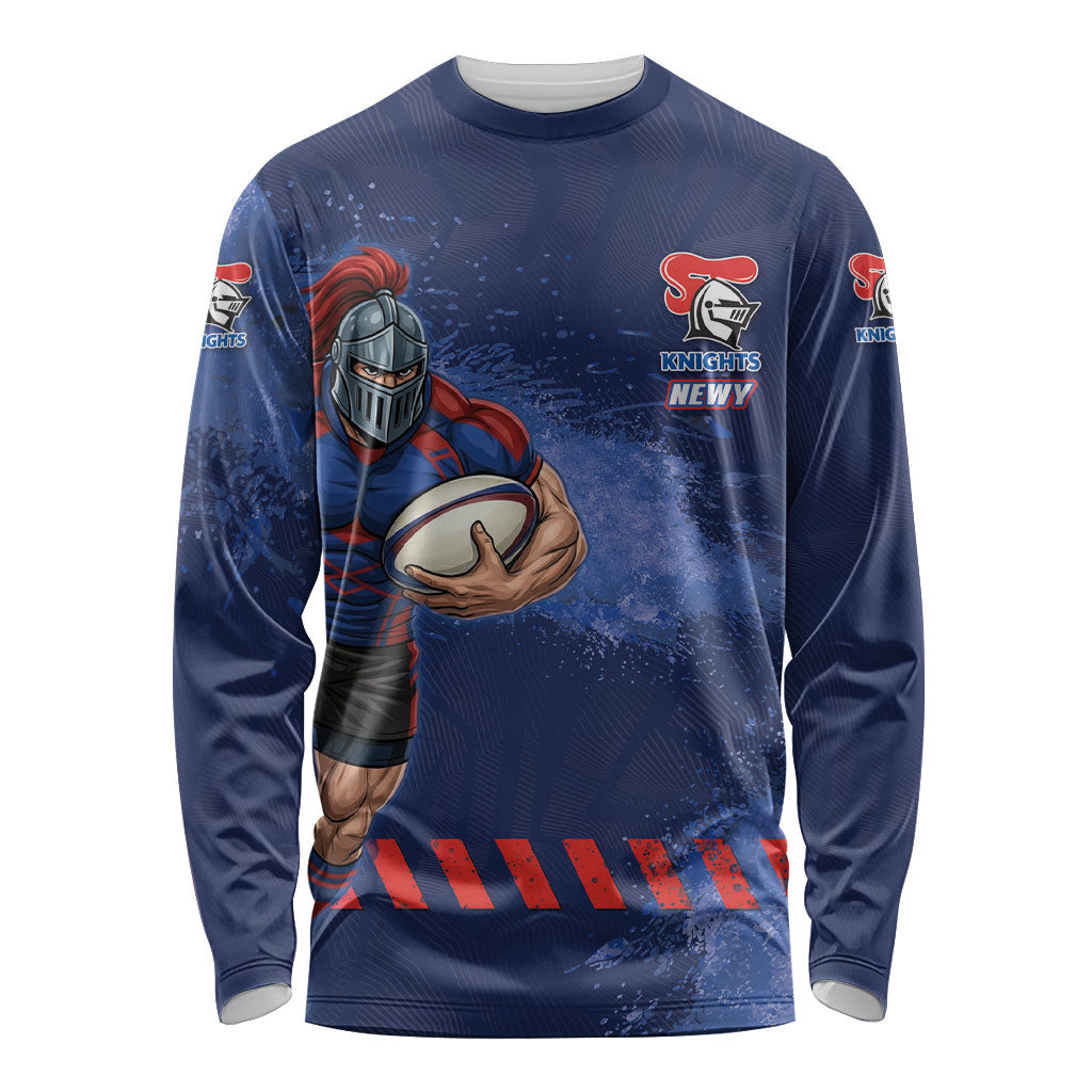 Personalised Newcastle Knights Rugby Long Sleeve Shirt Newy Warrior Mascot - Sporty Splash Art Style