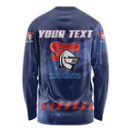 Personalised Newcastle Knights Rugby Long Sleeve Shirt Newy Warrior Mascot - Sporty Splash Art Style