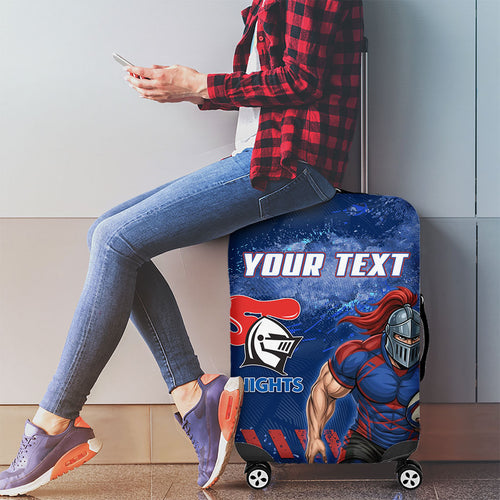 Personalised Newcastle Knights Rugby Luggage Cover Newy Warrior Mascot - Sporty Splash Art Style