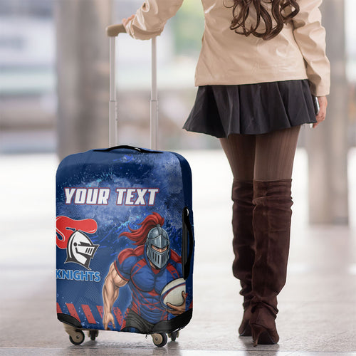 Personalised Newcastle Knights Rugby Luggage Cover Newy Warrior Mascot - Sporty Splash Art Style