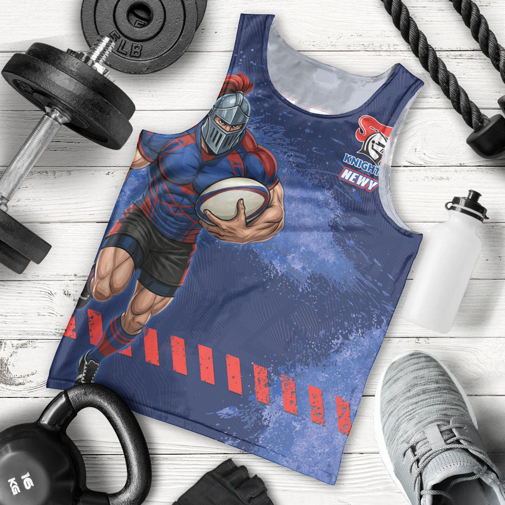 Personalised Newcastle Knights Rugby Men Tank Top Newy Warrior Mascot - Sporty Splash Art Style
