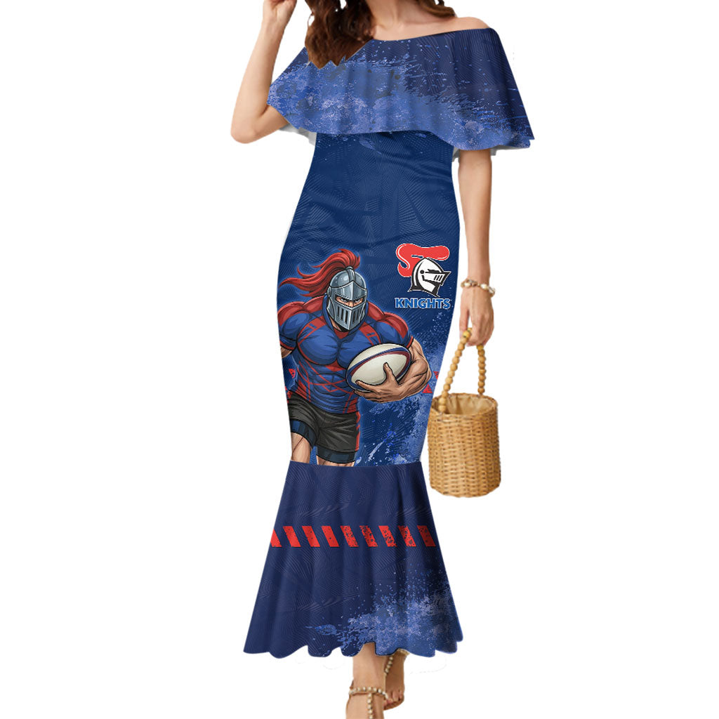 Personalised Newcastle Knights Rugby Mermaid Dress Newy Warrior Mascot - Sporty Splash Art Style