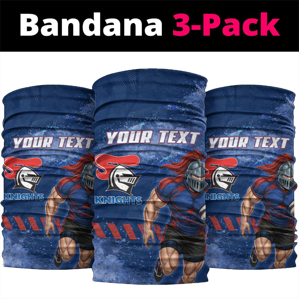 Personalised Newcastle Knights Rugby Neck Gaiter Newy Warrior Mascot - Sporty Splash Art Style