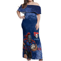 Personalised Newcastle Knights Rugby Off Shoulder Maxi Dress Newy Warrior Mascot - Sporty Splash Art Style