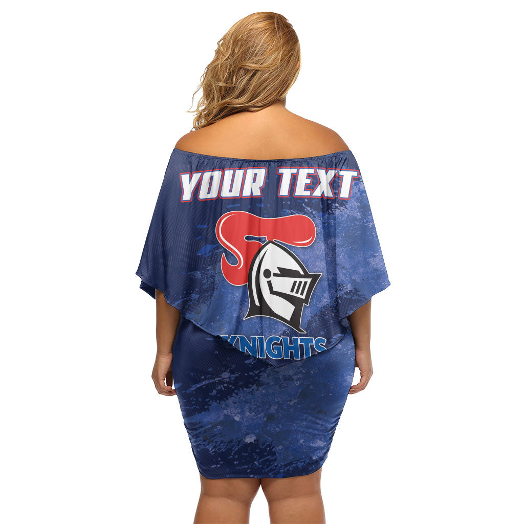 Personalised Newcastle Knights Rugby Off Shoulder Short Dress Newy Warrior Mascot - Sporty Splash Art Style