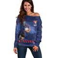 Personalised Newcastle Knights Rugby Off Shoulder Sweater Newy Warrior Mascot - Sporty Splash Art Style