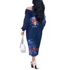 Personalised Newcastle Knights Rugby Off The Shoulder Long Sleeve Dress Newy Warrior Mascot - Sporty Splash Art Style