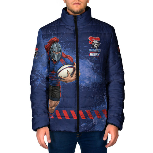 Personalised Newcastle Knights Rugby Padded Jacket Newy Warrior Mascot - Sporty Splash Art Style