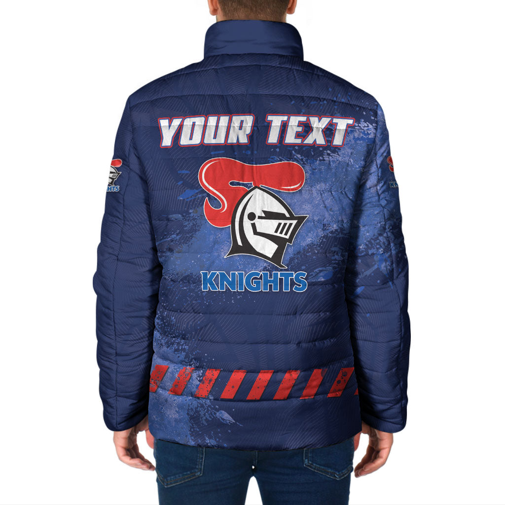 Personalised Newcastle Knights Rugby Padded Jacket Newy Warrior Mascot - Sporty Splash Art Style