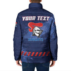 Personalised Newcastle Knights Rugby Padded Jacket Newy Warrior Mascot - Sporty Splash Art Style