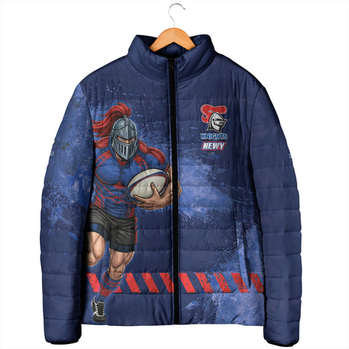 Personalised Newcastle Knights Rugby Padded Jacket Newy Warrior Mascot - Sporty Splash Art Style