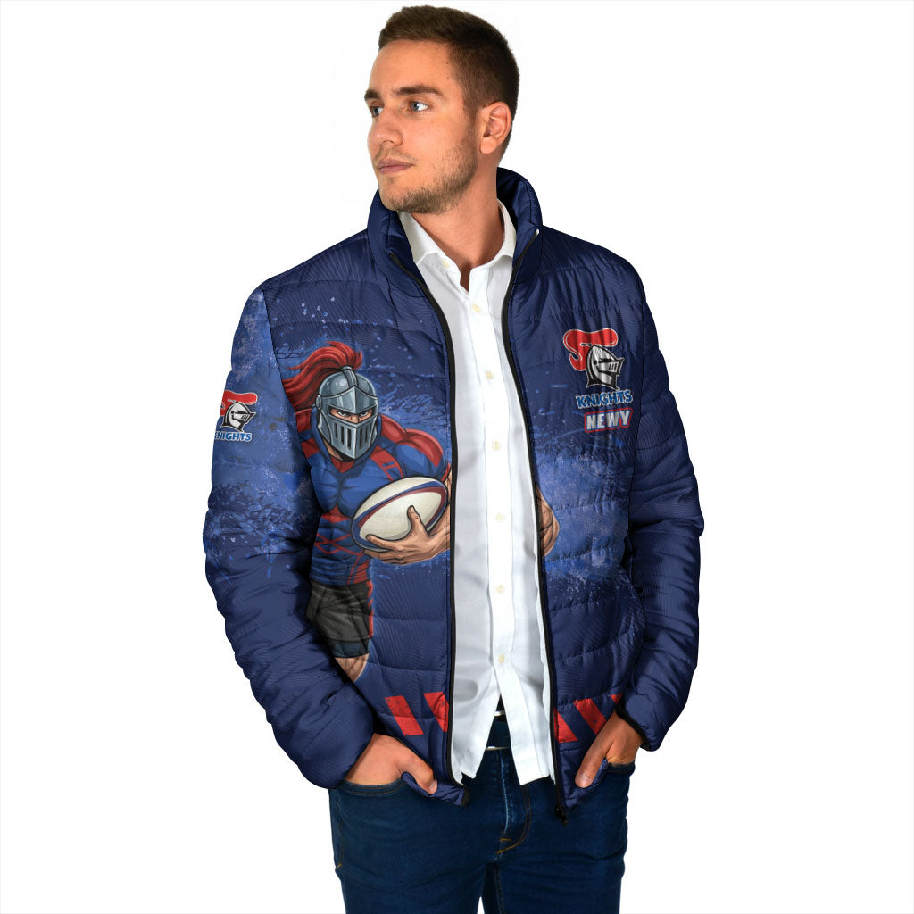 Personalised Newcastle Knights Rugby Padded Jacket Newy Warrior Mascot - Sporty Splash Art Style