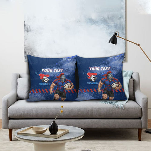 Personalised Newcastle Knights Rugby Pillow Cover Newy Warrior Mascot - Sporty Splash Art Style