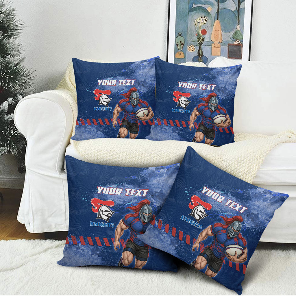 Personalised Newcastle Knights Rugby Pillow Cover Newy Warrior Mascot - Sporty Splash Art Style