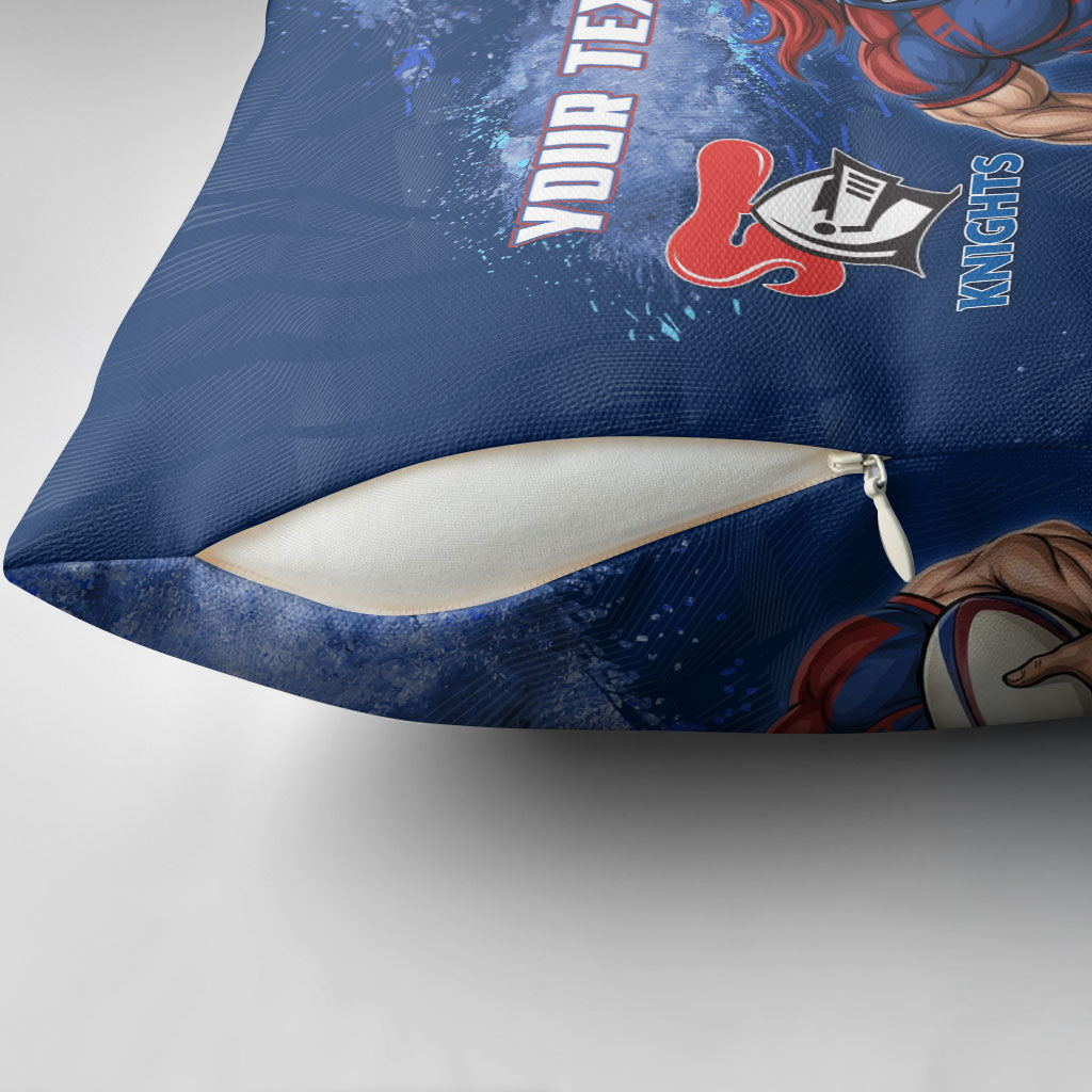 Personalised Newcastle Knights Rugby Pillow Cover Newy Warrior Mascot - Sporty Splash Art Style
