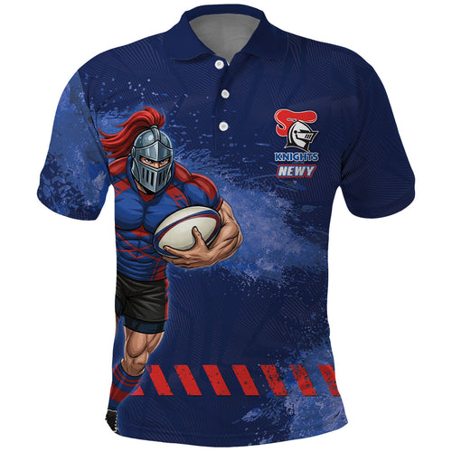Personalised Newcastle Knights Rugby Polo Shirt Newy Warrior Mascot - Sporty Splash Art Style