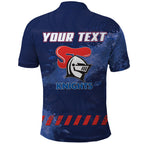 Personalised Newcastle Knights Rugby Polo Shirt Newy Warrior Mascot - Sporty Splash Art Style