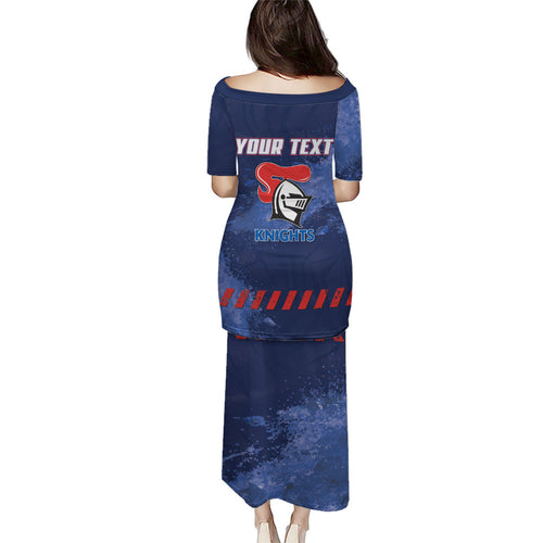 Personalised Newcastle Knights Rugby Puletasi Newy Warrior Mascot - Sporty Splash Art Style