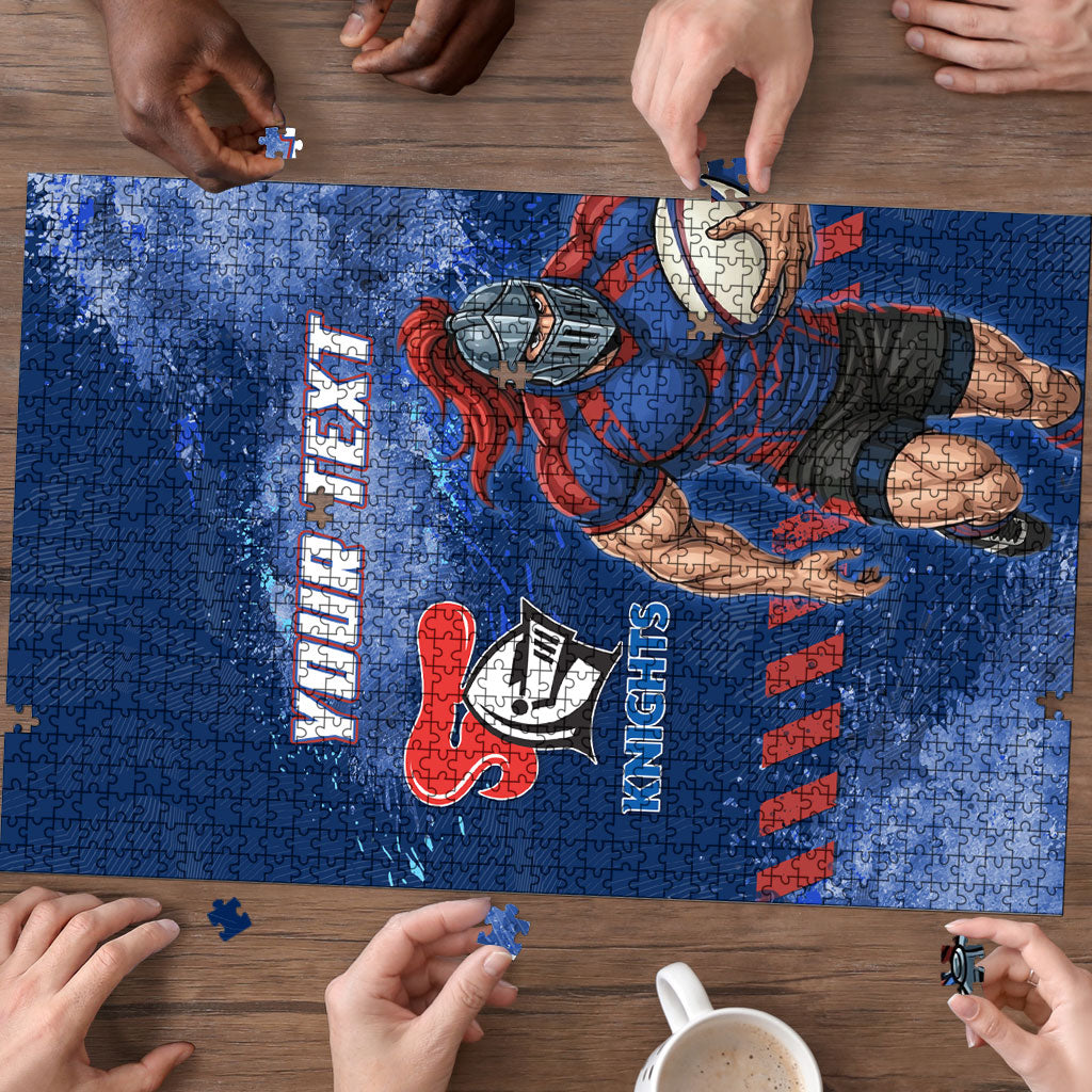 Personalised Newcastle Knights Rugby Puzzle Newy Warrior Mascot - Sporty Splash Art Style