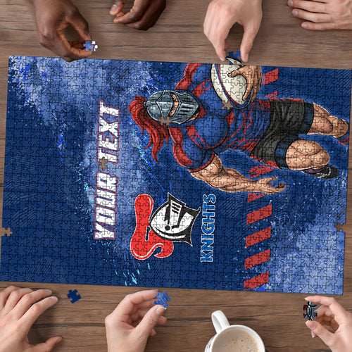 Personalised Newcastle Knights Rugby Puzzle Newy Warrior Mascot - Sporty Splash Art Style