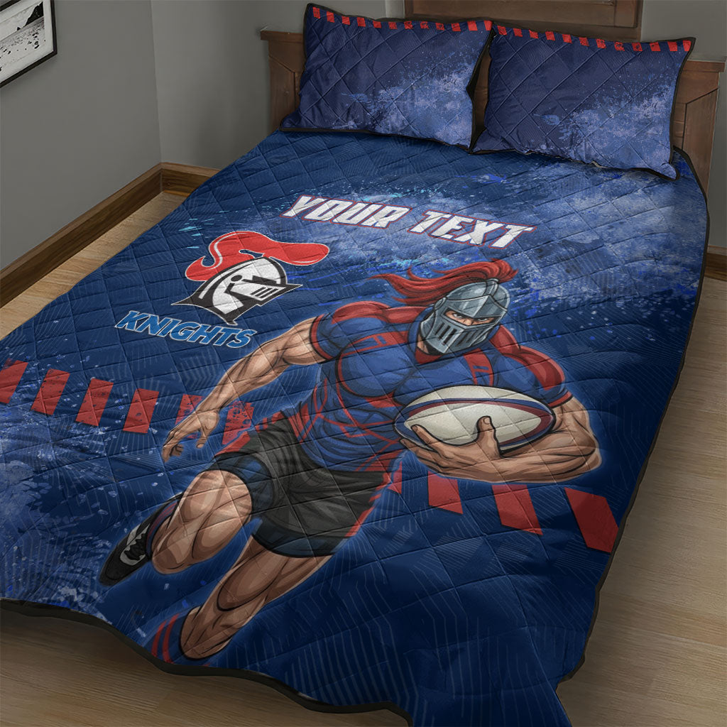 Personalised Newcastle Knights Rugby Quilt Bed Set Newy Warrior Mascot - Sporty Splash Art Style