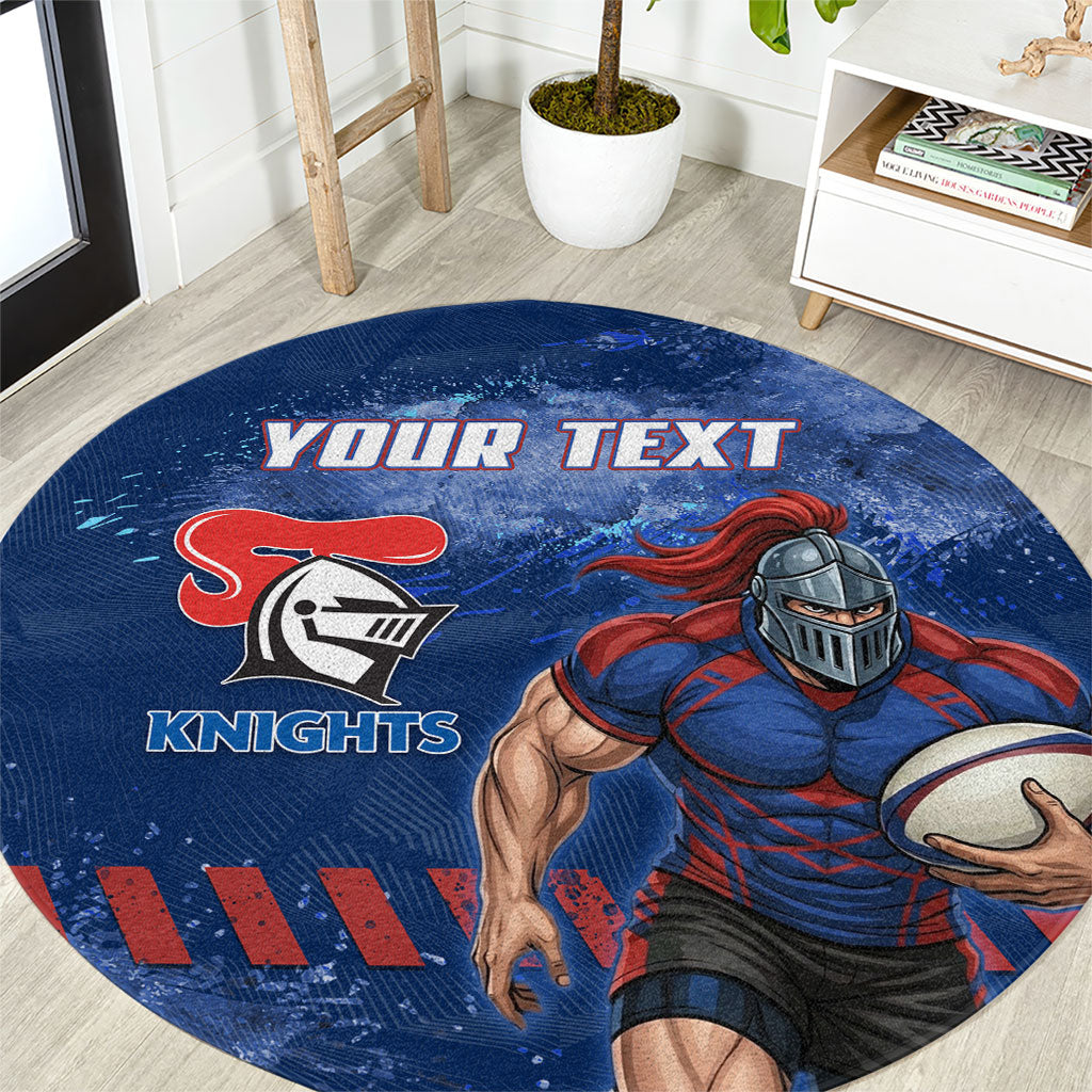 Personalised Newcastle Knights Rugby Round Carpet Newy Warrior Mascot - Sporty Splash Art Style