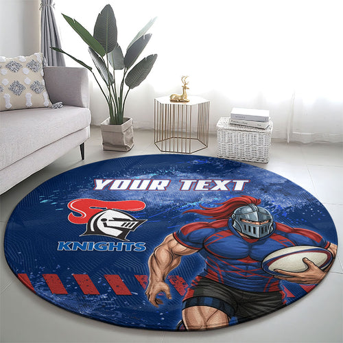 Personalised Newcastle Knights Rugby Round Carpet Newy Warrior Mascot - Sporty Splash Art Style