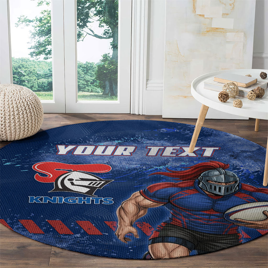 Personalised Newcastle Knights Rugby Round Carpet Newy Warrior Mascot - Sporty Splash Art Style