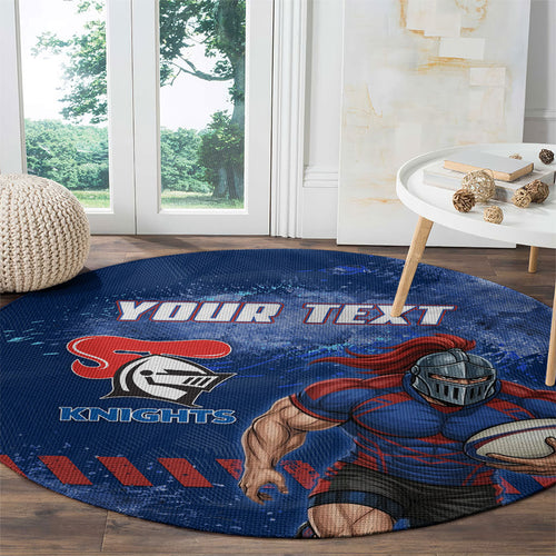 Personalised Newcastle Knights Rugby Round Carpet Newy Warrior Mascot - Sporty Splash Art Style
