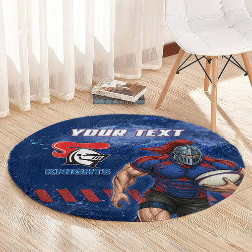 Personalised Newcastle Knights Rugby Round Carpet Newy Warrior Mascot - Sporty Splash Art Style