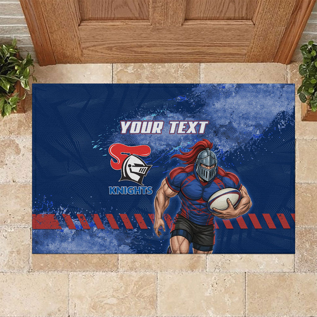 Personalised Newcastle Knights Rugby Rubber Doormat Newy Warrior Mascot - Sporty Splash Art Style