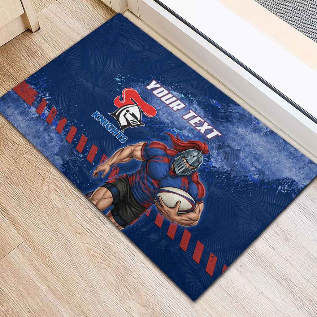 Personalised Newcastle Knights Rugby Rubber Doormat Newy Warrior Mascot - Sporty Splash Art Style