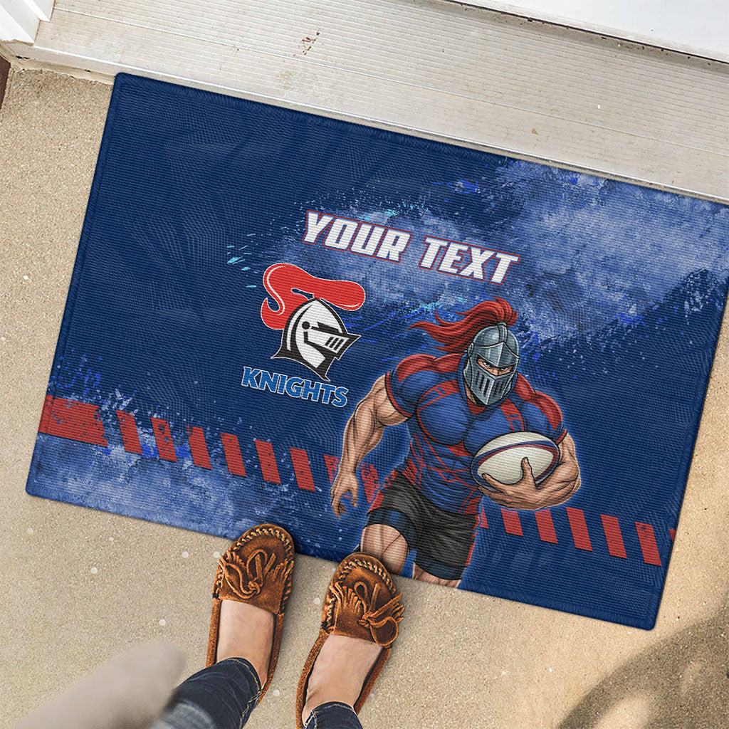 Personalised Newcastle Knights Rugby Rubber Doormat Newy Warrior Mascot - Sporty Splash Art Style