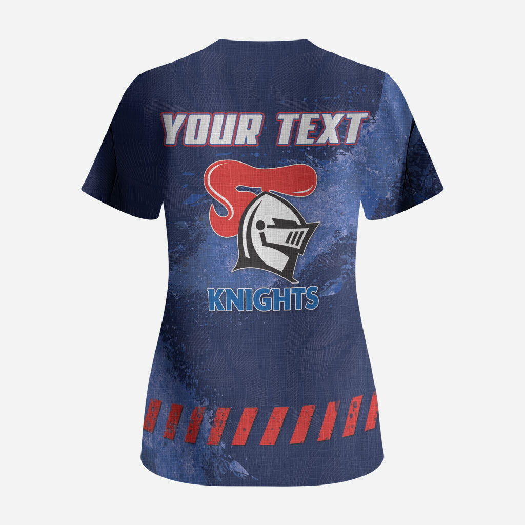 Personalised Newcastle Knights Rugby Scrub Top Newy Warrior Mascot - Sporty Splash Art Style